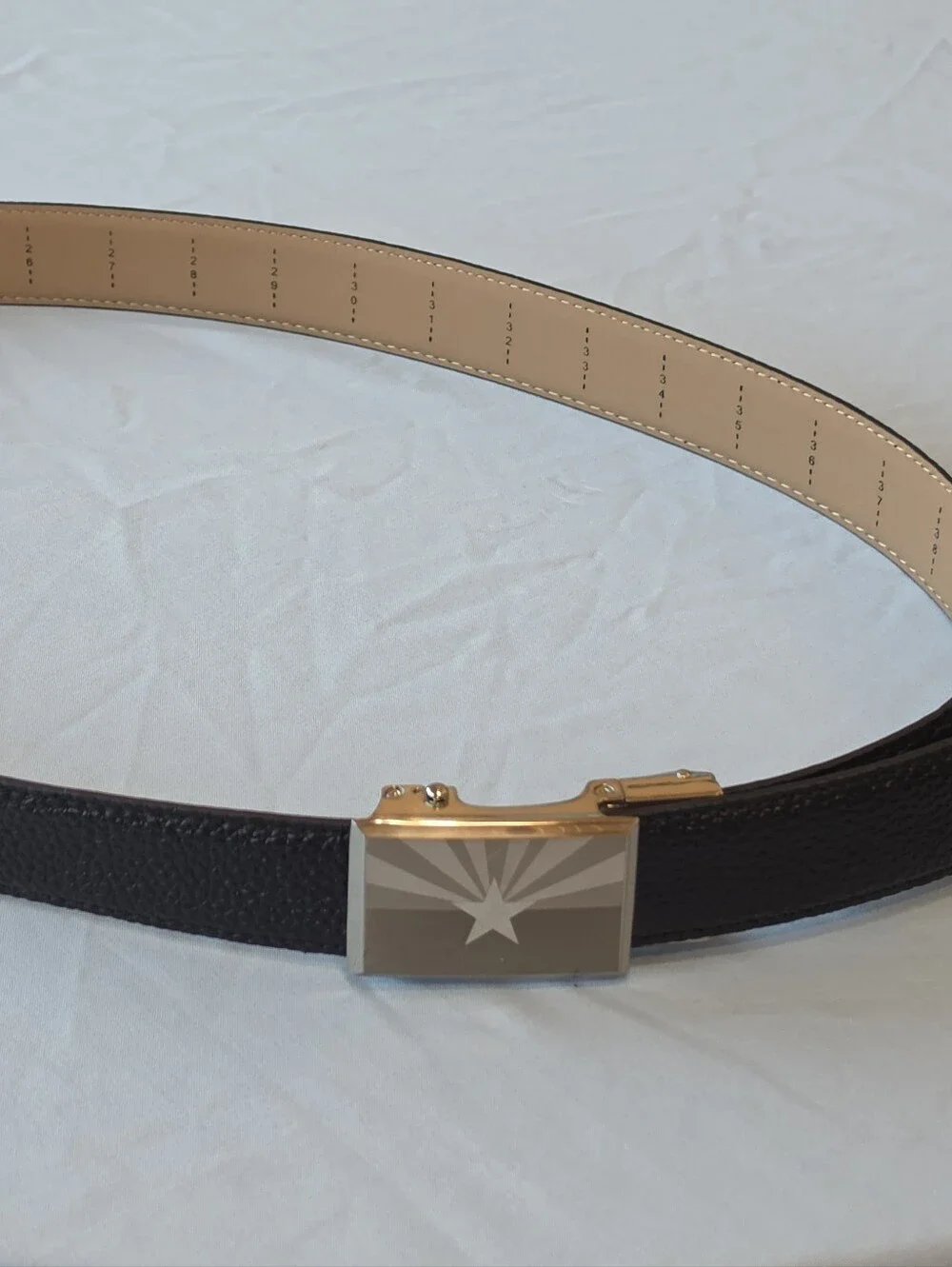 Nexbelt Black Leather Belt With Arizona state flag buckle